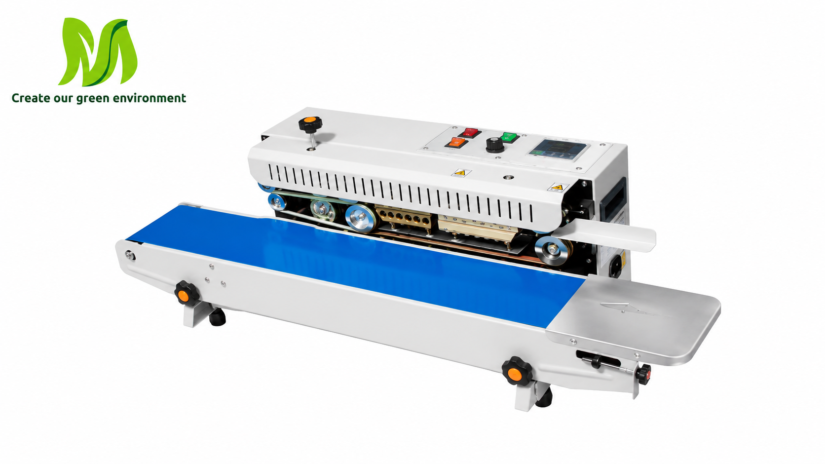 Máy hàn miệng túi nằm ngang dạng băng tải, hỗ trợ hàn kín bao bì trong quá trình đóng gói sản phẩm.